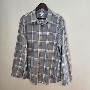 Calvin Klein Men's Plaid Button Down Shirt Gray White Blue Casual Neutral XL